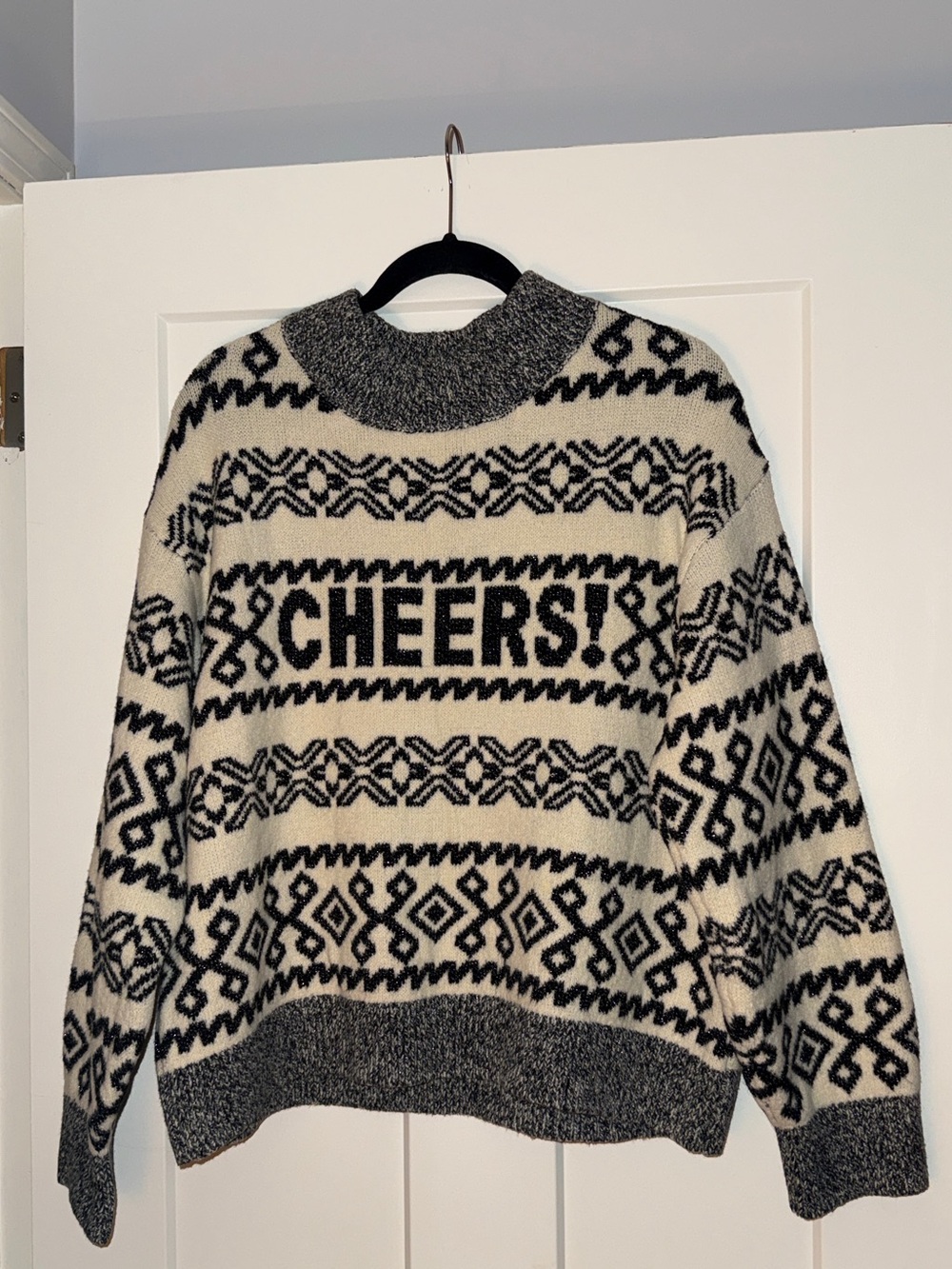 Cheers! Holiday Sweater A New Day Knit White Grey Pattern Women’s Plus